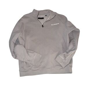 All Saints Gray Pullover Sweatshirt with Quarter-Zip and Long Sleeves